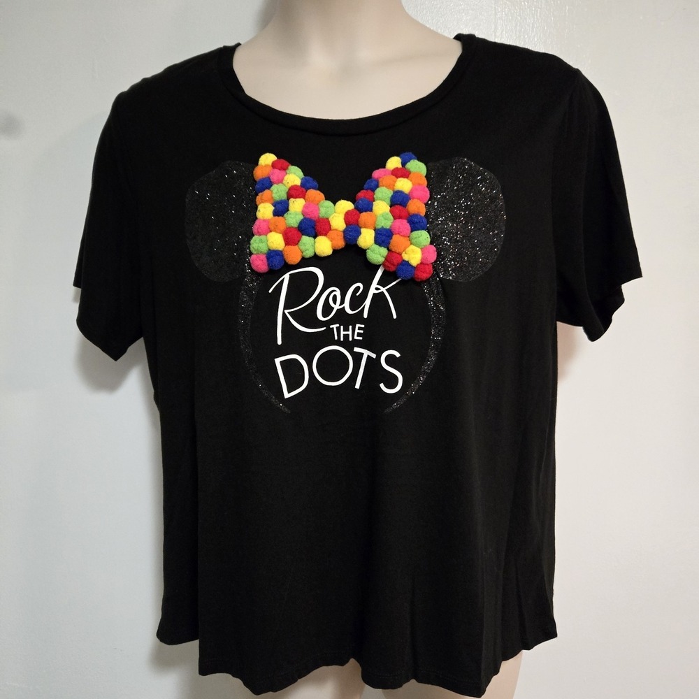 Disney Parks Minnie Mouse Short Sleeve Black T-Shirt Size XXL ROCK THE DOTS